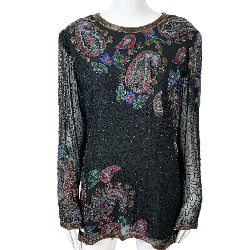 Vintage Jack Bryan Beaded Long Sleeve Top Special Occasion size 12